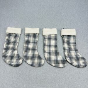 Holiday Home Christmas Farmhouse Stocking Set of 4 Gray Plaid White Sherpa Cuff